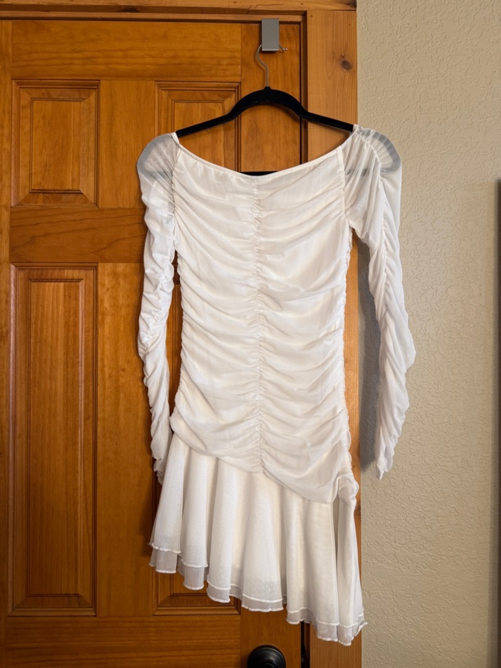 Revolve White Ruched Long-Sleeve Mini Dress - Picture 4 of 7